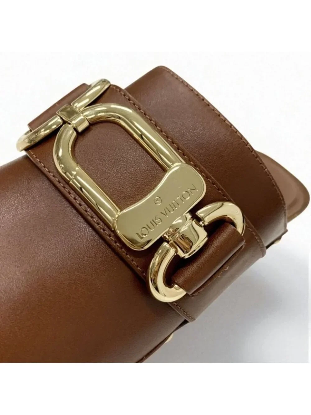 Louis Vuitton Cottage Line Sandals Shoes Leather Brown Gold Logo Studs Sabot - Picture 9 of 10